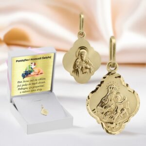 Na chrzest dla chłopca: medalik szkaplerzny 585 z dedykacją