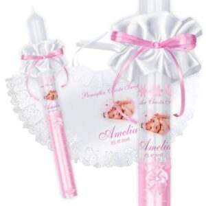 Chrzest: pelerynka i świeca z nadrukiem zdjęcia i dedykacją