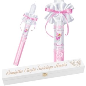 Świeca G4 ze zdjęciem na Chrzest lub Komunię, skrzynka z grawerem