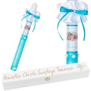 Na Chrzest lub Komunię: świeca G13 ze zdjęciem i grawerem