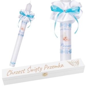Świeca G15 na Chrzest/Komunię ze zdjęciem i skrzynką z grawerem