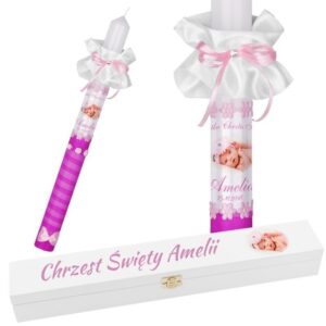 Świeca na Chrzest lub Komunię G1 ze zdjęciem i nadrukiem UV