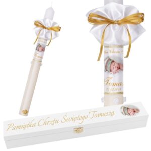Świeca G8 na Chrzest i Komunię ze zdjęciem oraz skrzynką UV