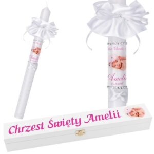 Świeca G14 do Chrztu i Komunii ze zdjęciem w białej skrzynce UV