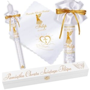 Chrzest lub Komunia: świeca i szatka złota ze zdjęciem z grawerem G12