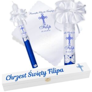 Chrzest/Komunia: świeca i szatka niebieska ze zdjęciem G10