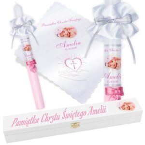 Zestaw na Chrzest: świeca i szatka ze zdjęciem + skrzynka UV G17