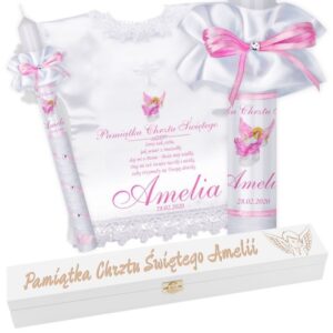 Chrzest: świeca i szatka koszulka z krzyżem, grawer laserowy