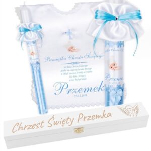 Zestaw na Chrzest: świeca i szatka papieska, grawer laserowy