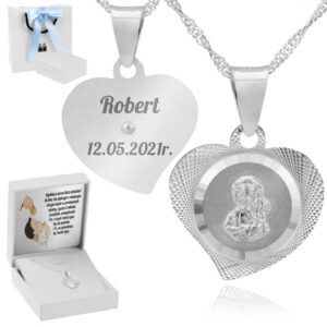 Chrzest lub Komunia: medalik serce 925 dla chłopca z grawerem