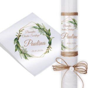 Świeca i szatka na Chrzest i Komunię ze zdjęciem i dedykacją