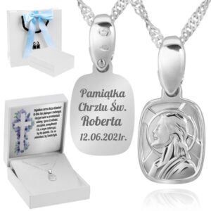 Chrzest/Komunia: Medalik z Jezusem 925 z grawerem i łańcuszkiem