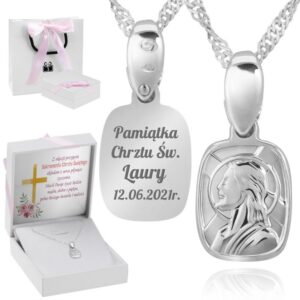 Chrzest/Komunia: Medalik z Jezusem 925 z grawerem dla dziewczynki