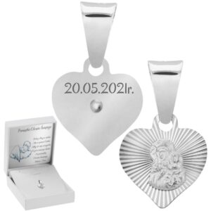 Chrzest lub Komunia: srebrny medalik 925 w sercu z grawerem