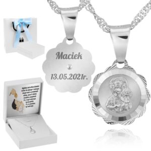 Chrzest/Komunia: srebrny medalik 925 Częstochowska z grawerem