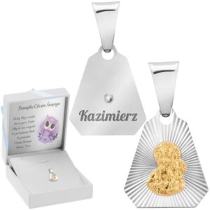 Srebrny medalik 925 z pozłacaną Częstochowską z grawerem