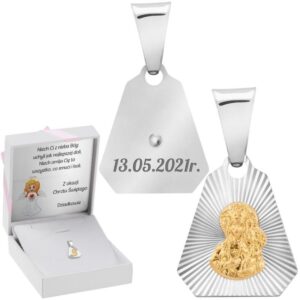 Medalik 925 Częstochowska pozłacana w pudełku z grawerem