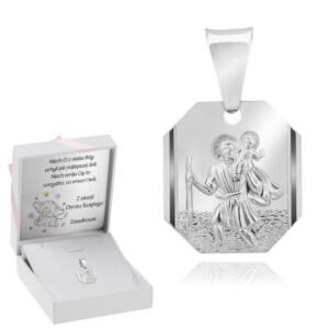 Na Chrzest: medalik 925 Święty Krzysztof z dedykacją Różowy