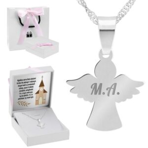 Chrzest lub Komunia: zawieszka Anioł 925 z grawerem i dedykacją