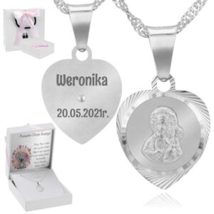 Na Chrzest lub Komunię: medalik Matka Boska 925 z grawerem