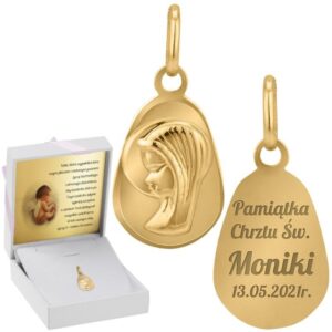 Na Chrzest: złoty medalik Matka Boska 585, grawer laserowy