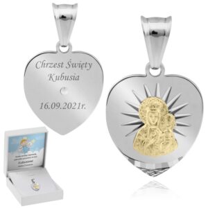 Medalik na Chrzest Matka Boska Częstochowska 925 z grawerem