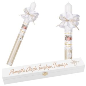 Świeca G20 na Chrzest ze zdjęciem i skrzynką z grawerem