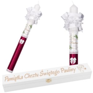 Świeca na Chrzest ze zdjęciem i grawerem na skrzynce G22