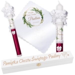 Zestaw na Chrzest G22: świeca i szatka ze zdjęciem + grawer