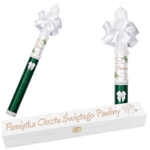 Chrzest/Komunia: świeca G23 ze zdjęciem i pudełko z grawerem