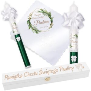 Na Chrzest lub Komunię: świeca i szatka G23 ze zdjęciem z grawerem