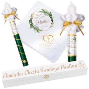 Zestaw na Chrzest: świeca i szatka G25 ze zdjęciem, z grawerem
