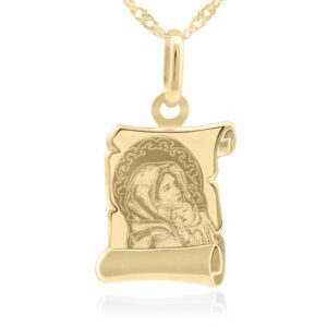 Medalik papirus Matka Boska z Dzieciątkiem 585 z grawerem na Chrzest