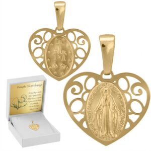Chrzest: Złoty medalik serce Matka Boska pr. 585 z dedykacją