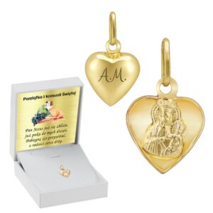 Na Chrzest: Medalik serce 585 z Matką Boską, grawer inicjałów