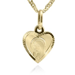 Na Chrzest: Złoty medalik serduszko 585 Matka Boska z grawerem