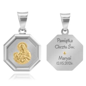 Chrzest lub Komunia: medalik 925 Matka Boska Karmiąca z grawerem