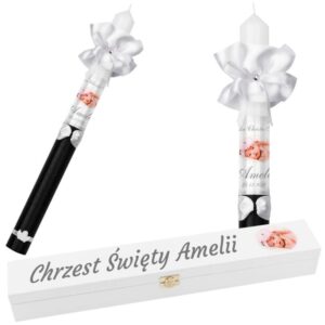 Chrzest: czarna świeca z pudełkiem i nadrukiem UV imienia G27