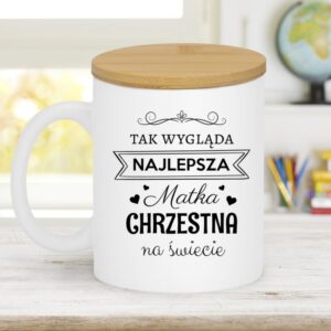 Chrzest Kubek dla Chrzestnej z pokrywką, personalizacja imienia