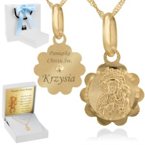 Chrzest: Złoty medalik Matka Boska Częstochowska 585 z grawerem