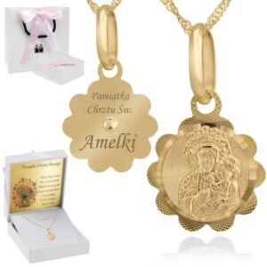 Na chrzest: Złoty medalik Częstochowska 585 z grawerem laserowym
