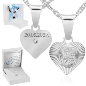 Chrzest i Komunia srebrny medalik Matka Boska Częstochowska z grawerem