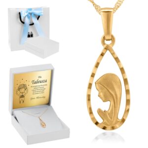 Na Chrzest: Złoty medalik Matka Boska 585 z łańcuszkiem i dedykacją