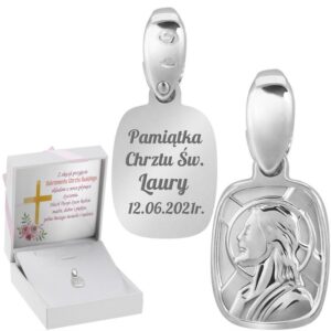 Na Chrzest i Komunię srebrny medalik z Jezusem z grawerem