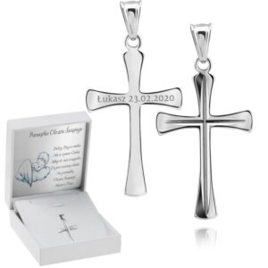 Na Chrzest i Komunię srebrny krzyżyk 925 z grawerem i dedykacją