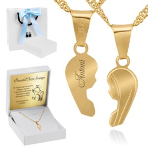 Chrzest: Złoty medalik Matka Boska 585 z grawerem i łańcuszkiem