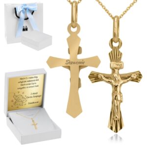 Złoty krzyżyk z Jezusem 585 z grawerem i dedykacją
