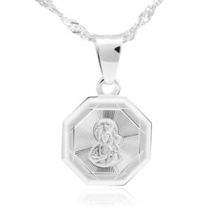 Chrzest: srebrny medalik Matka Boska Częstochowska 925 diamentowany