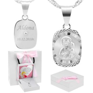 Chrzest: medalik 925 Matka Boska Częstochowska z grawerem