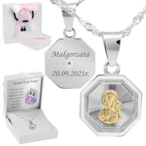 Medalik na Chrzest 925 Częstochowska pozłacana z grawerem